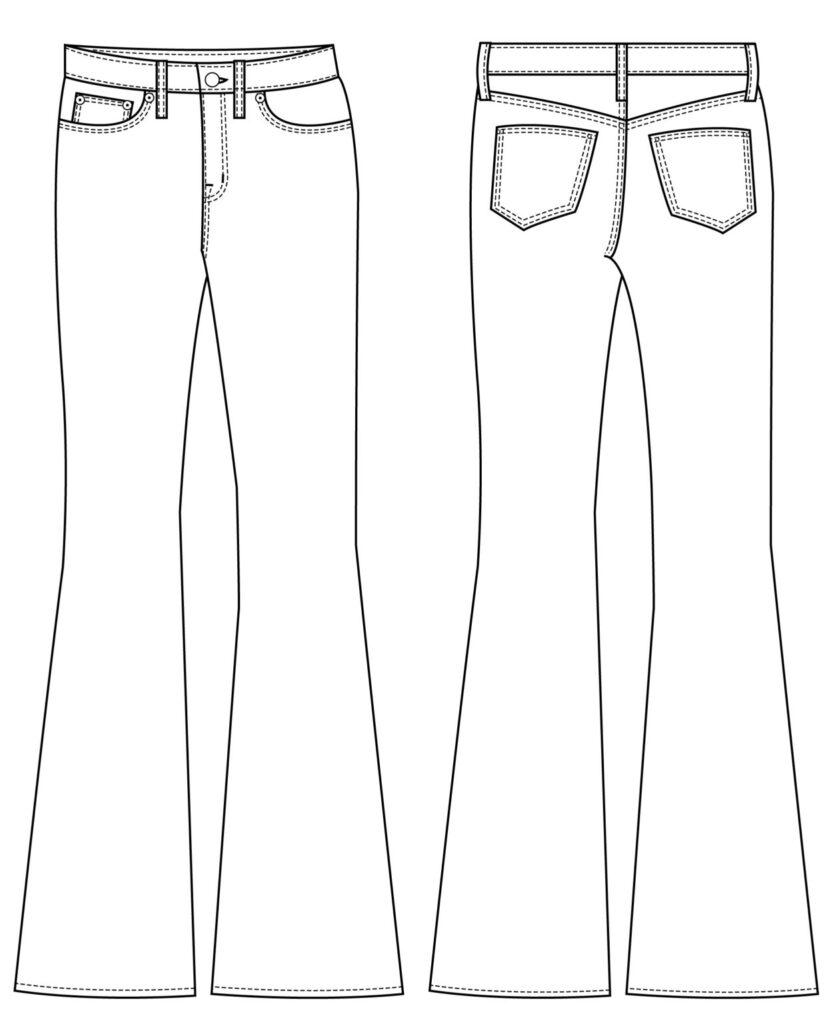 Birkin Flare Jeans by Baste & Gather/Pattern Workshop Line Drawing