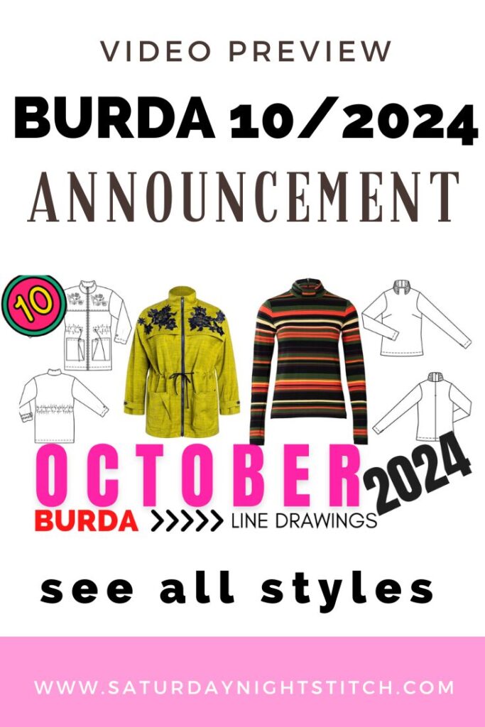 Get a sneak peek at Burda 10/2024 with our first look and commentary. Discover new patterns, styles, and line drawings for your next sewing project!